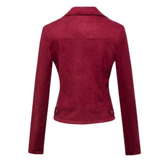 Burgundy (Faux) Suede Moto Jacket.  Red Motorcycle Jacket XL. NWT. Express. - Picture 3 of 9